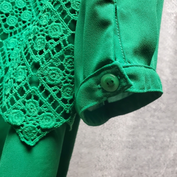 Vintage  Mint Green Lace Overlay Button Down Blouse - Picture 13 of 13